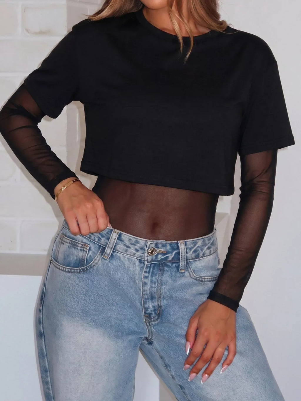 Sheer Mesh Long Sleeve Bodysuit - Lilixa.store