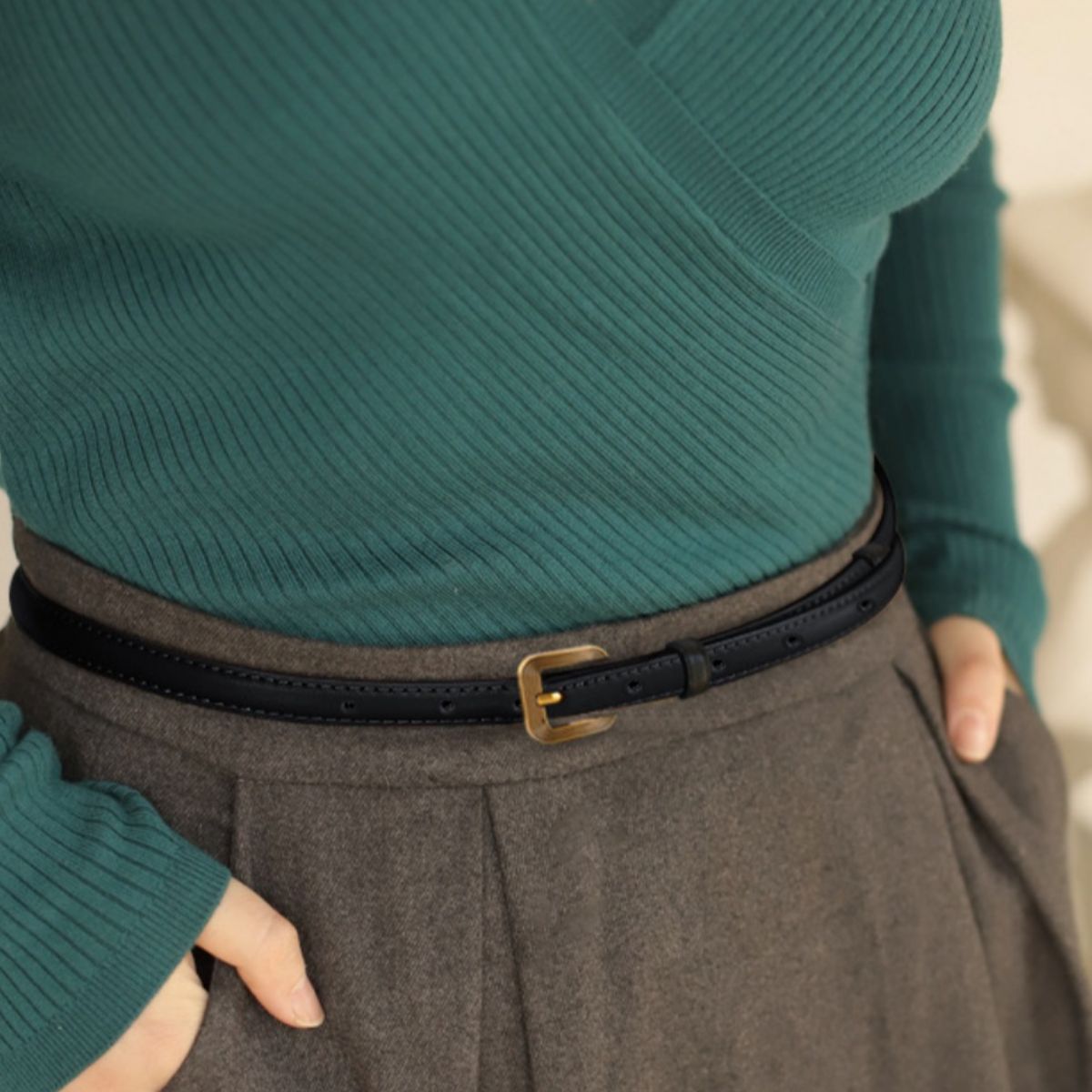 Leather Skinny Belt with Buckle - Lilixa.store
