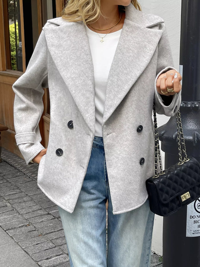 Wool Blend Double-Breasted Jacket in Apricot