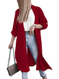 Slit Open Front Roll-Tab Sleeve Trench Coat - Lilixa.store