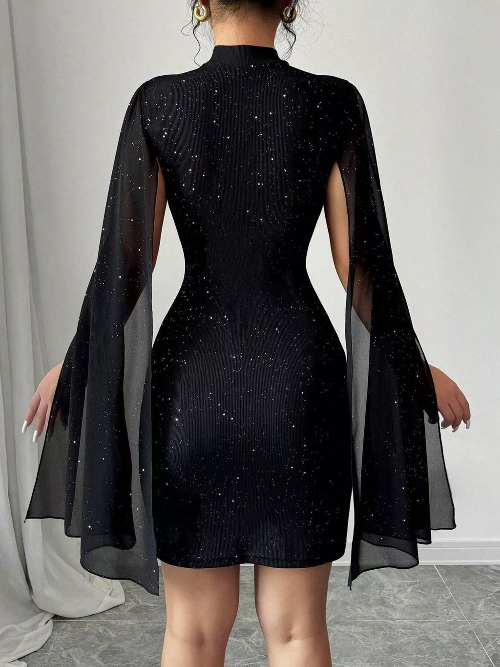 Cutout Bodycon Mini Dress with Cape Sleeves - Lilixa.store