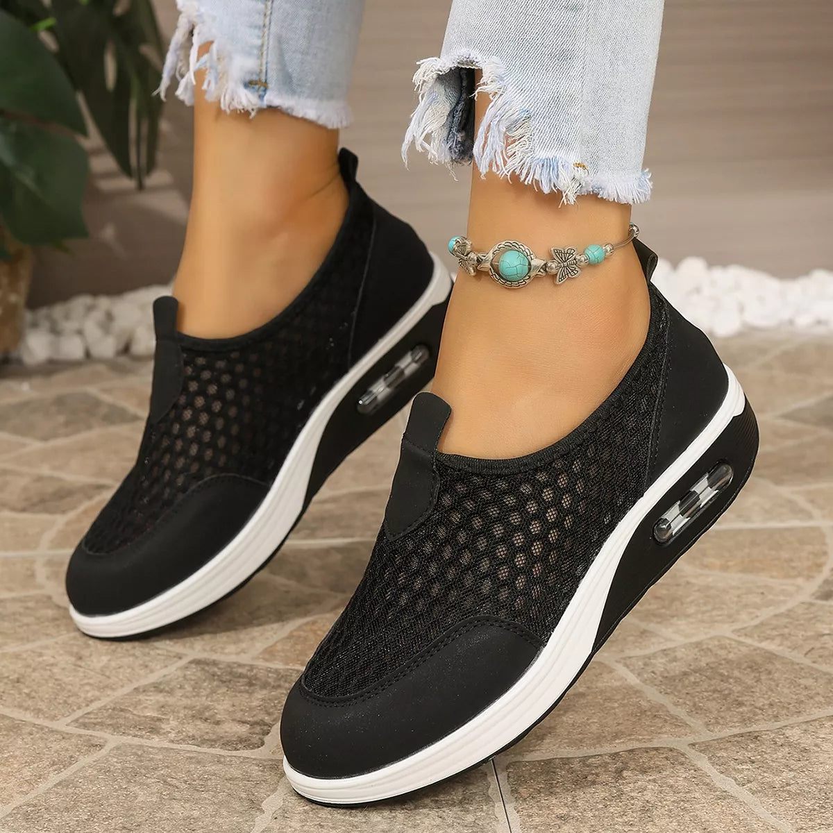 Breathable Mesh Wedge Slip-Ons