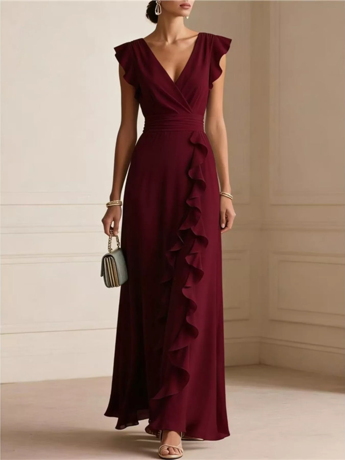 Ruffled Surplice Maxi Dress