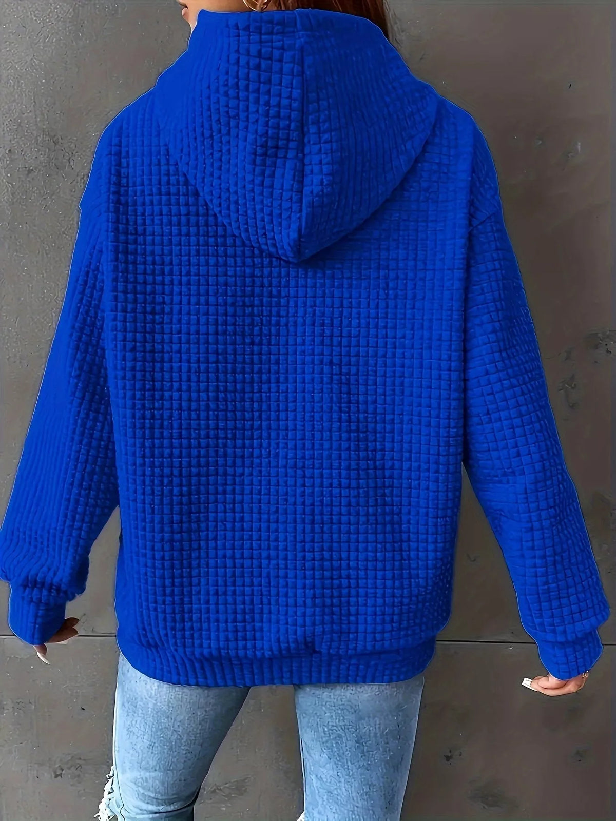 Textured Knit Drawstring Hoodie - Lilixa.store
