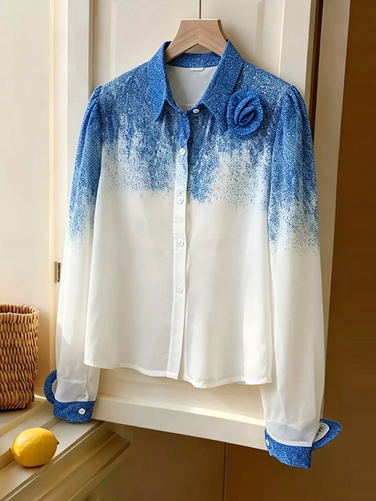Flower Gradient Button Up Shirt in Blue, view 2