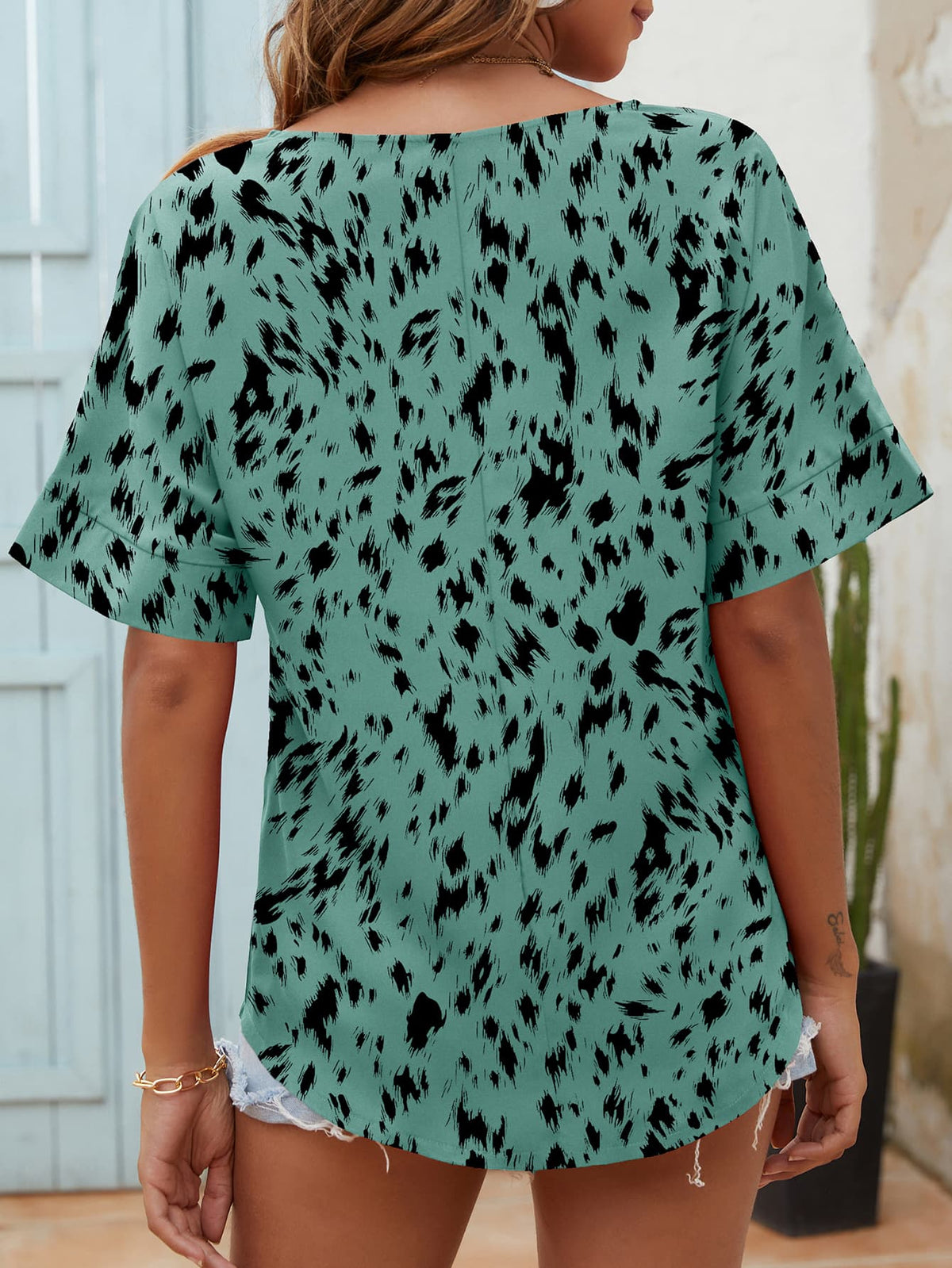 Printed Notched Neck Half Sleeve Blouse, view 9