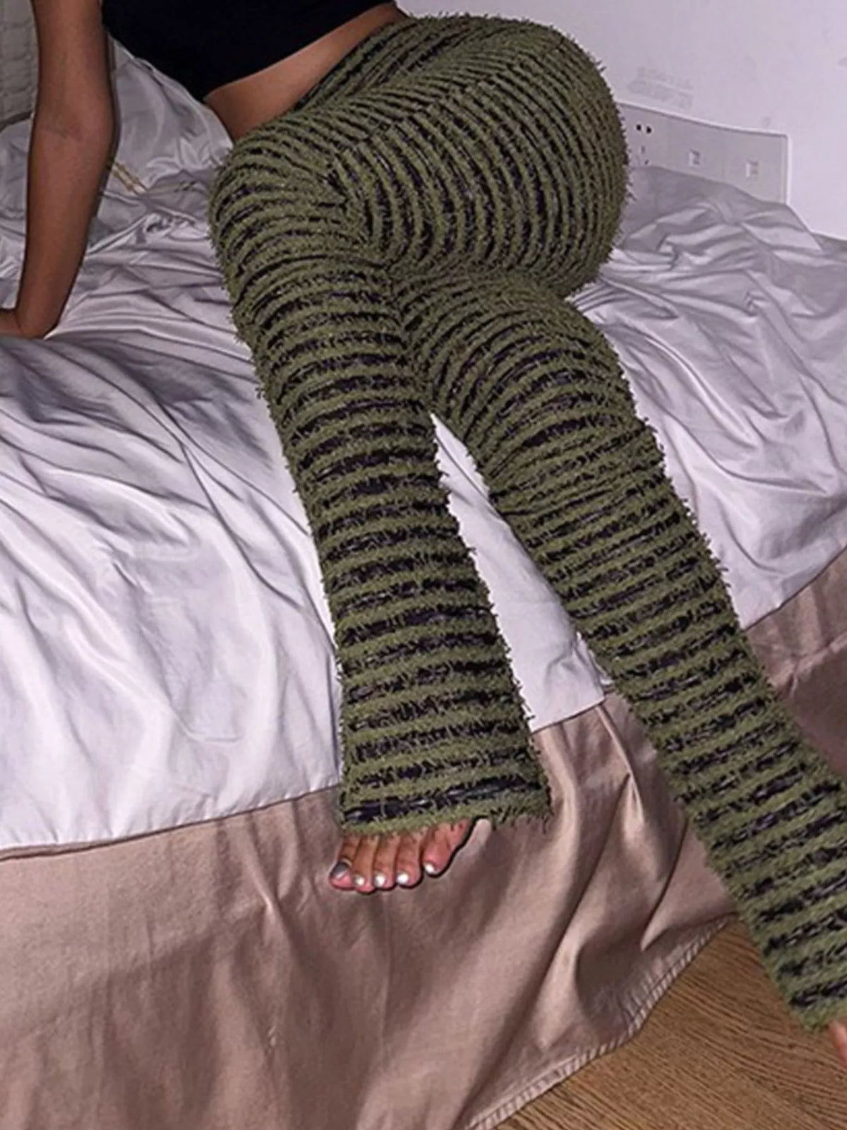 Striped Fuzzy Textured Knit Pants, view 7