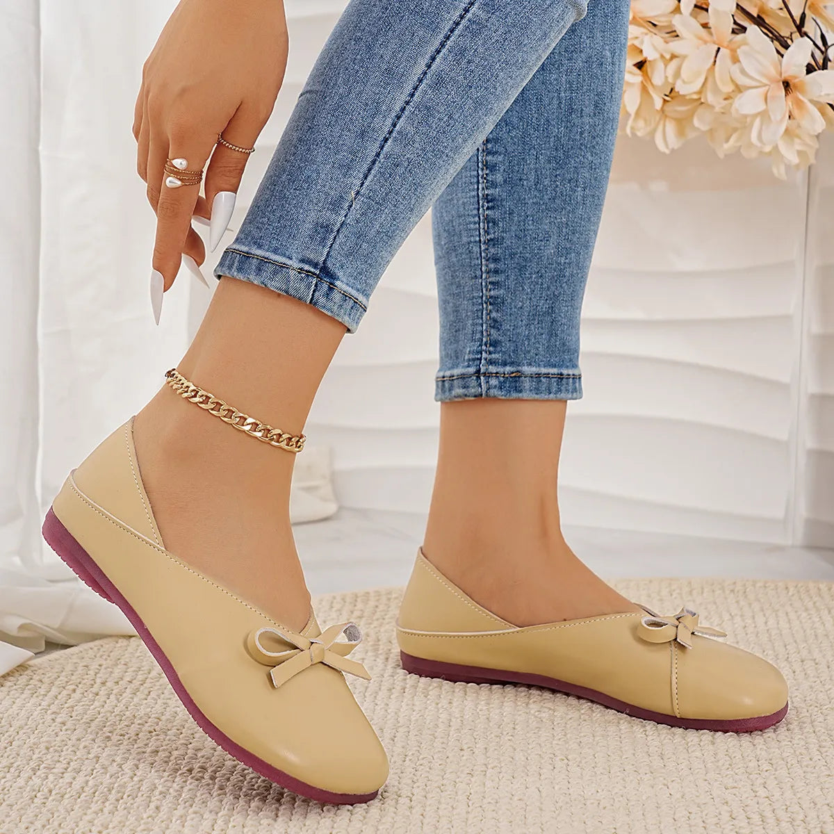 Bow Round Toe Flats Slip-Ons, view 16