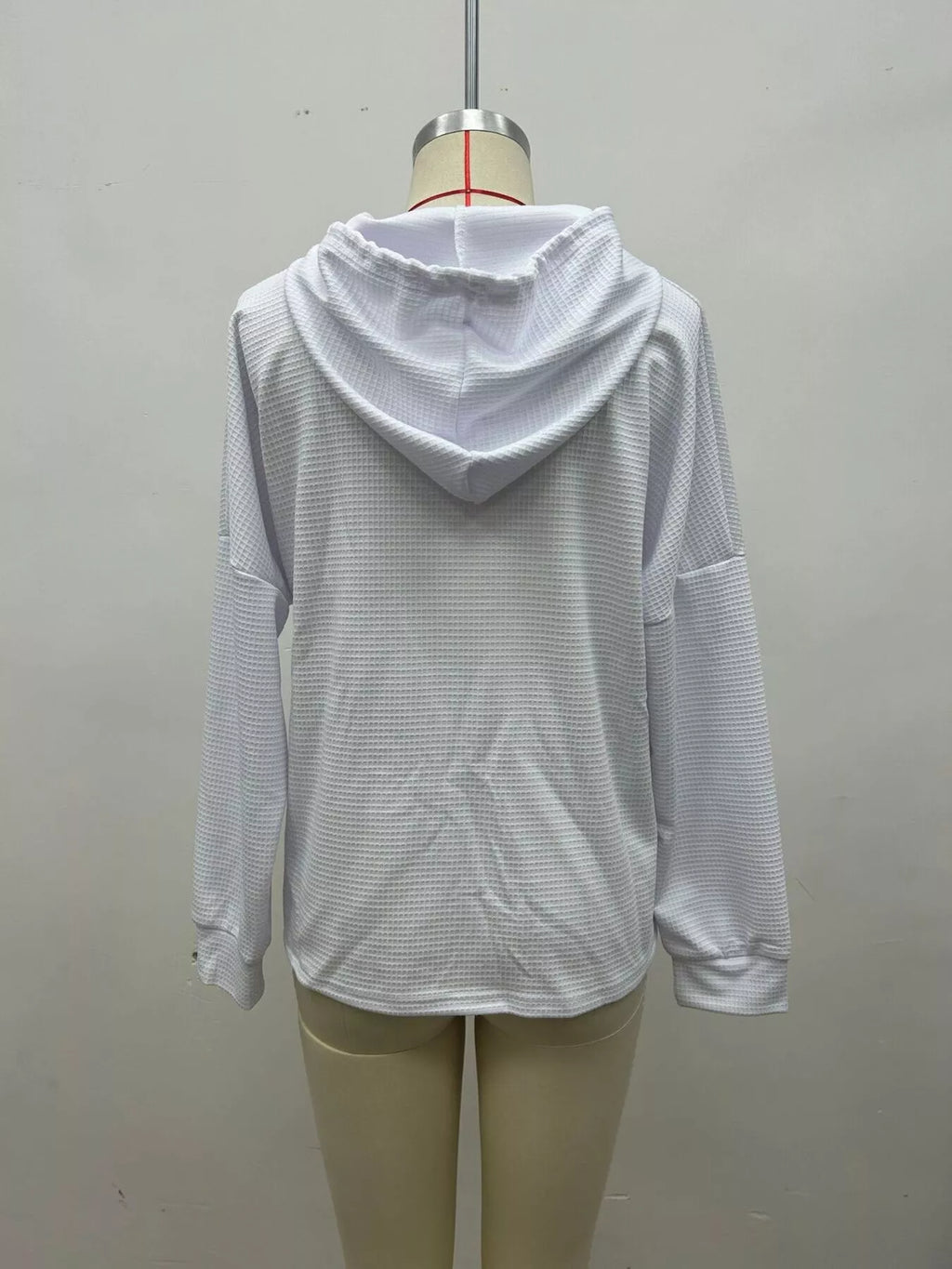 Full Size Waffle Knit Drawstring Long Sleeve Hoodie Plus Size - Lilixa.store