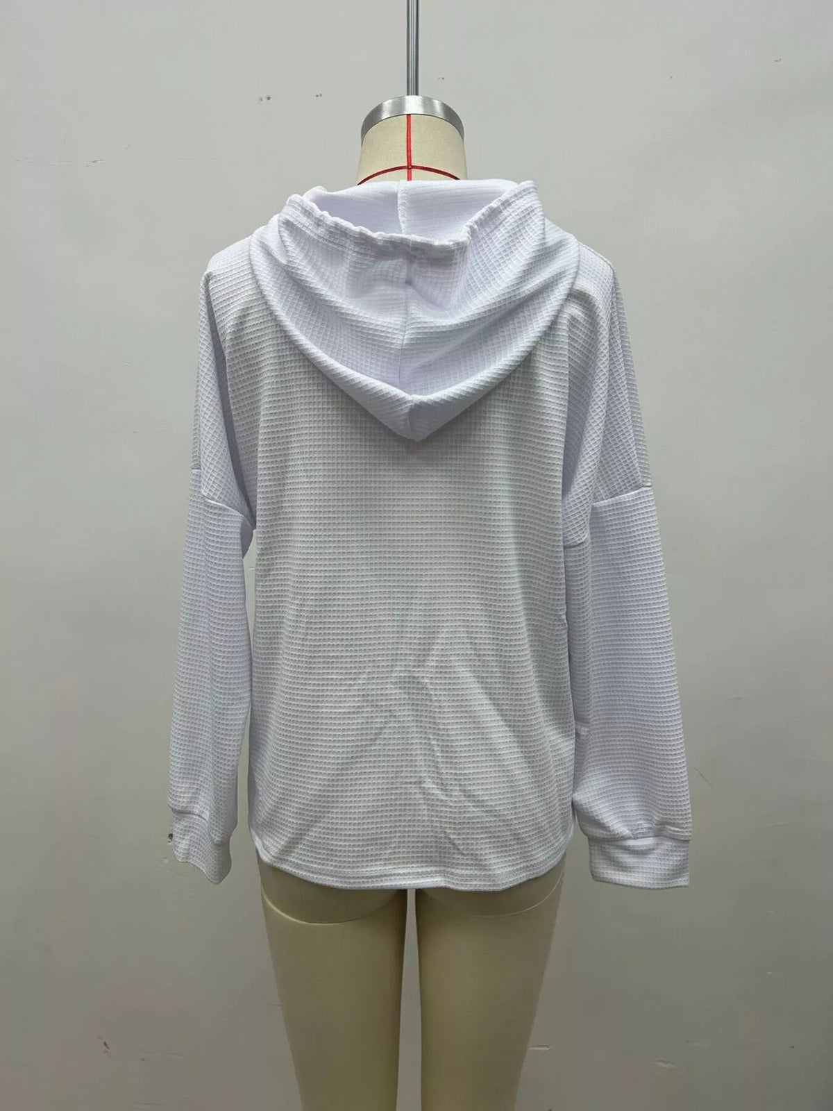 Full Size Waffle Knit Drawstring Long Sleeve Hoodie Plus Size - Lilixa.store