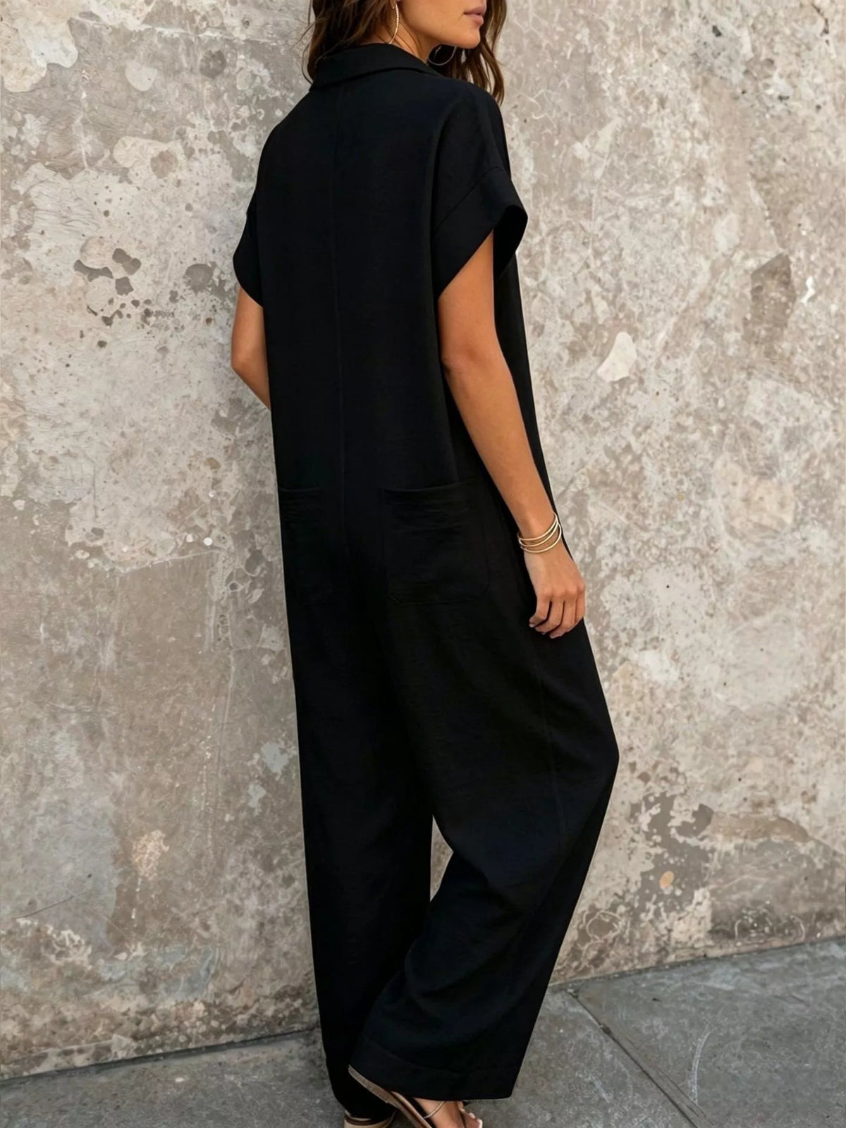 Button Front Short Sleeve Jumpsuit - Lilixa.store