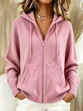 Zip-Up Hooded Knit Cardigan - Lilixa.store
