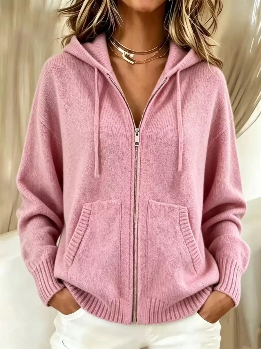 Zip-Up Hooded Knit Cardigan