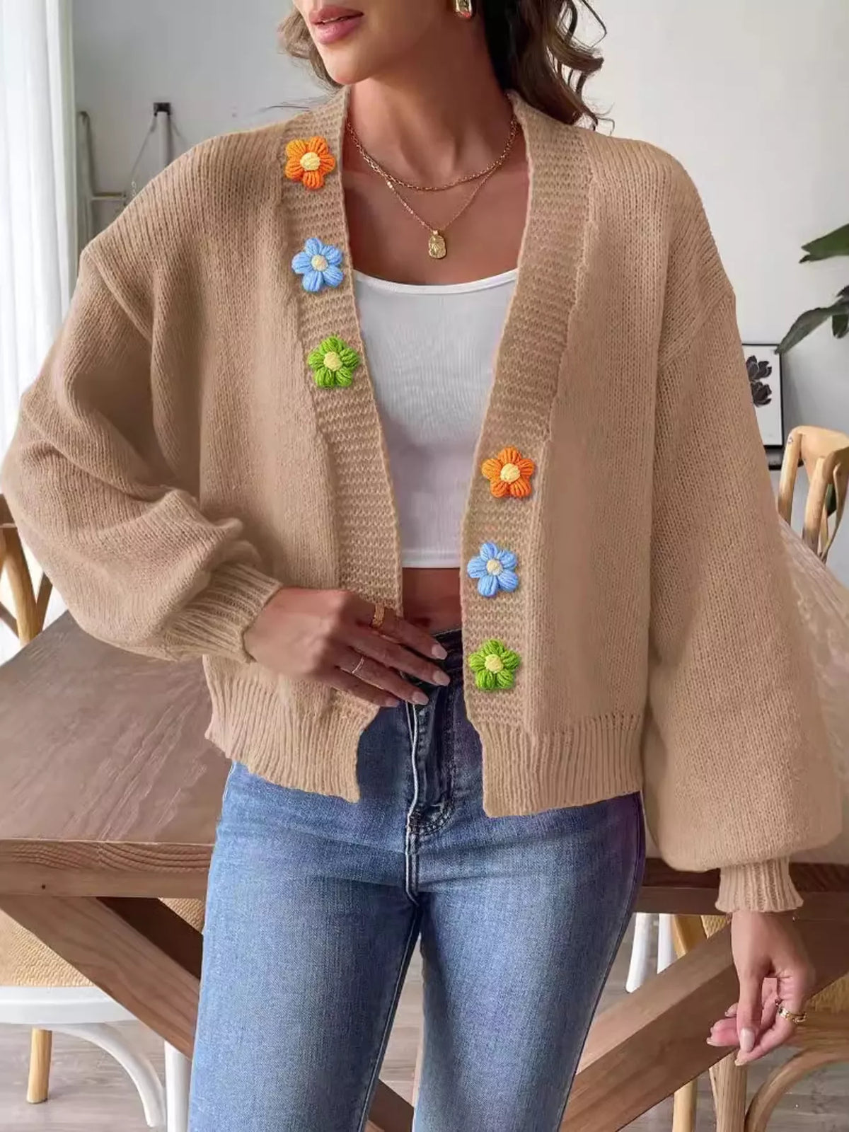 Flower Open Front Cardigan - Lilixa.store