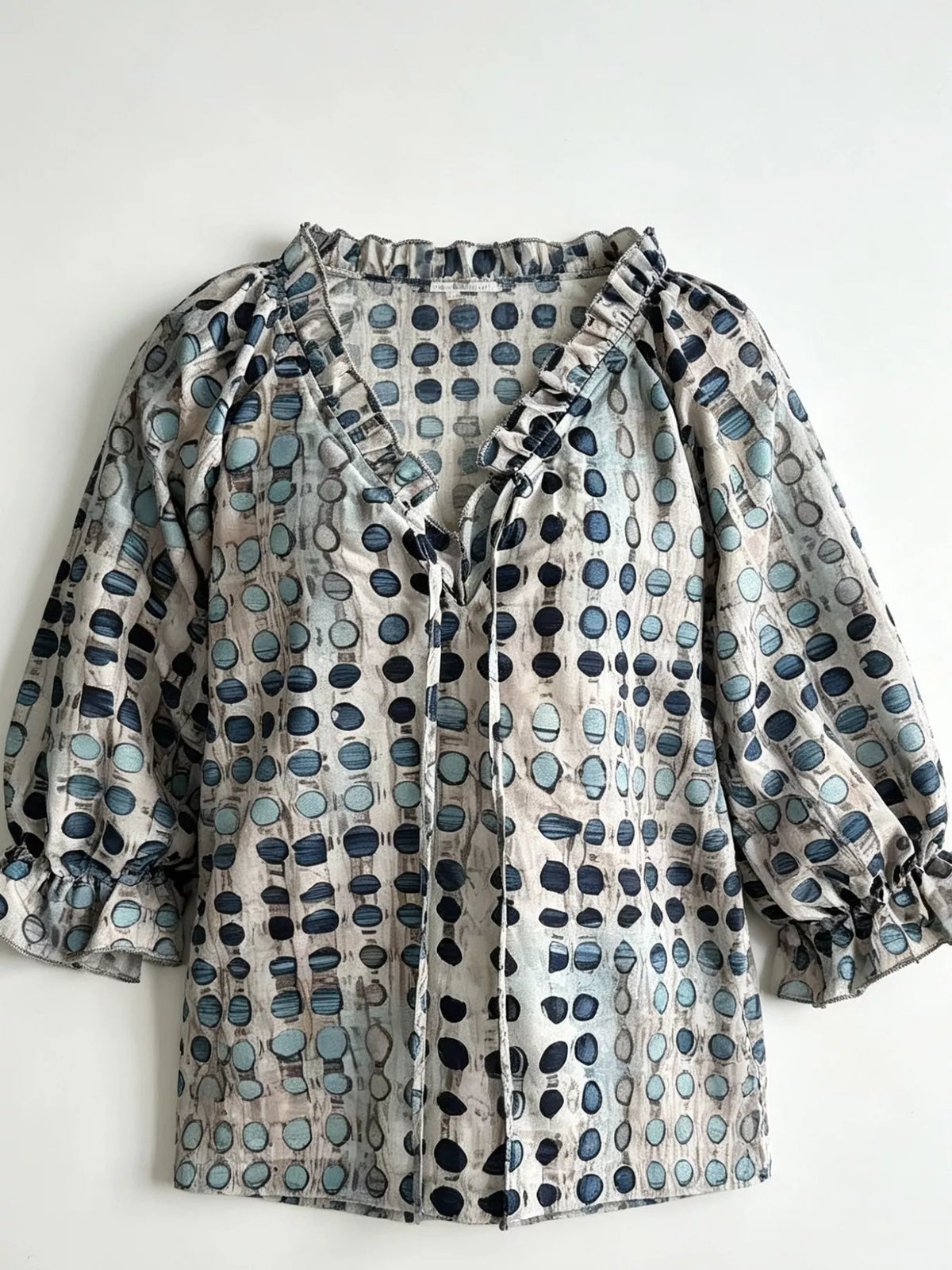 Full Size Tie Neck 3/4 Sleeve Blouse Plus Size