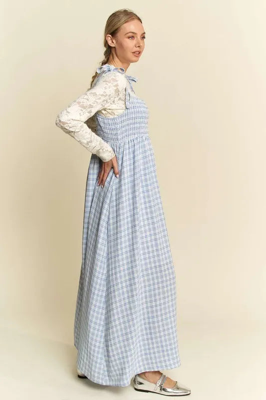 Davi & Dani Plaid Smocking Sleeveless Maxi Dress - Lilixa.store