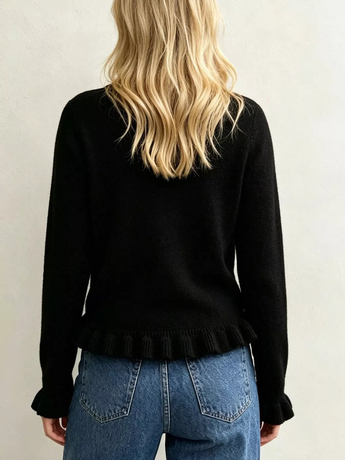 Ruffle-Trimmed Crew Neck Sweater
