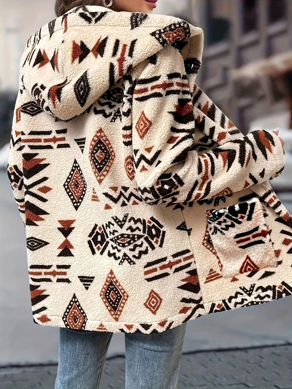 Ethnic Pattern Button-Up Fleece Outerwear - Lilixa.store