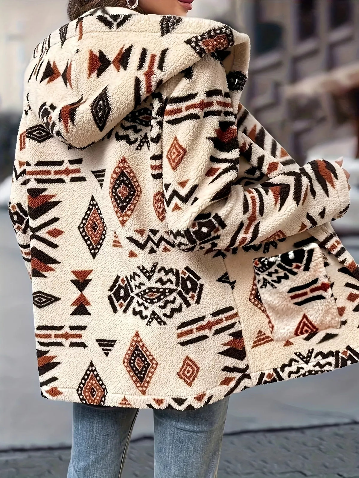 Ethnic Pattern Button-Up Fleece Outerwear - Lilixa.store