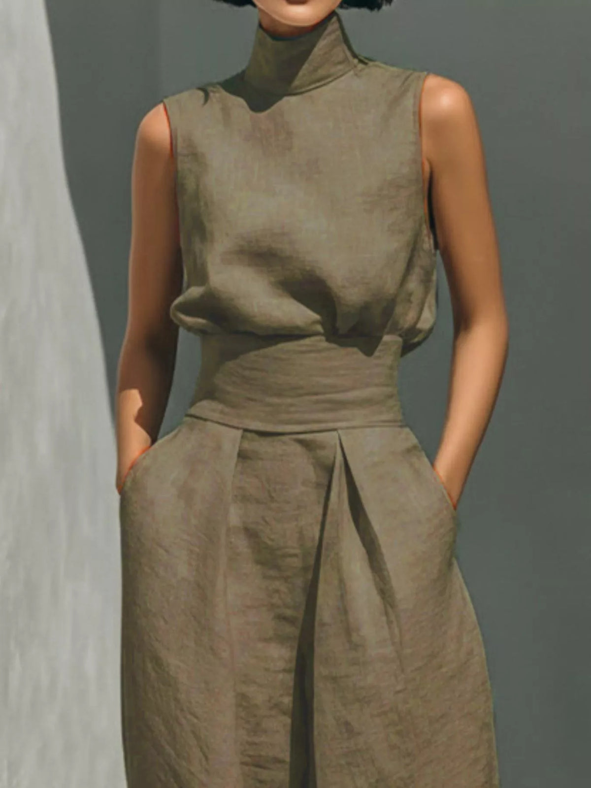 Full Size Turtleneck Sleeveless Top and Wide Leg Pants Set Plus Size - Lilixa.store