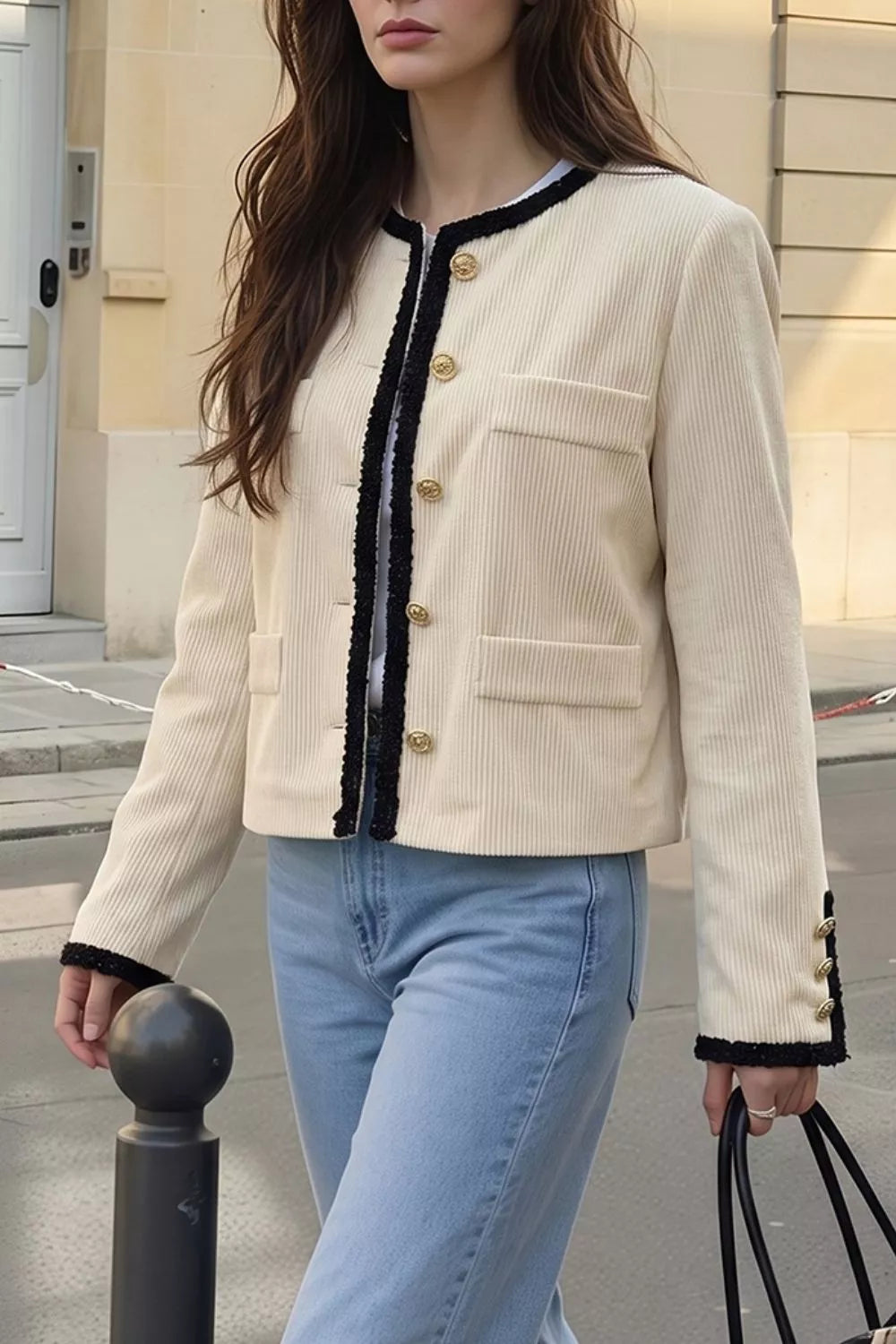 Contrast Trim Cropped Outerwear - Lilixa.store
