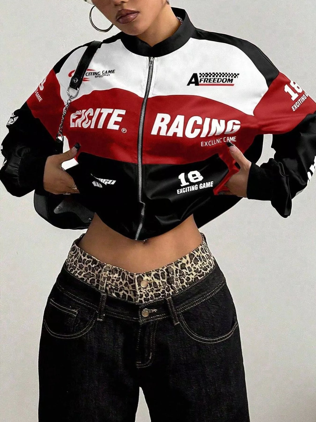 Letter Print Zip Up Jacket - Lilixa.store