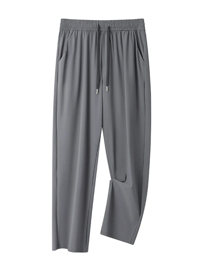 Men's Plus Size Casual Drawstring Wide-Leg Pants in Grey