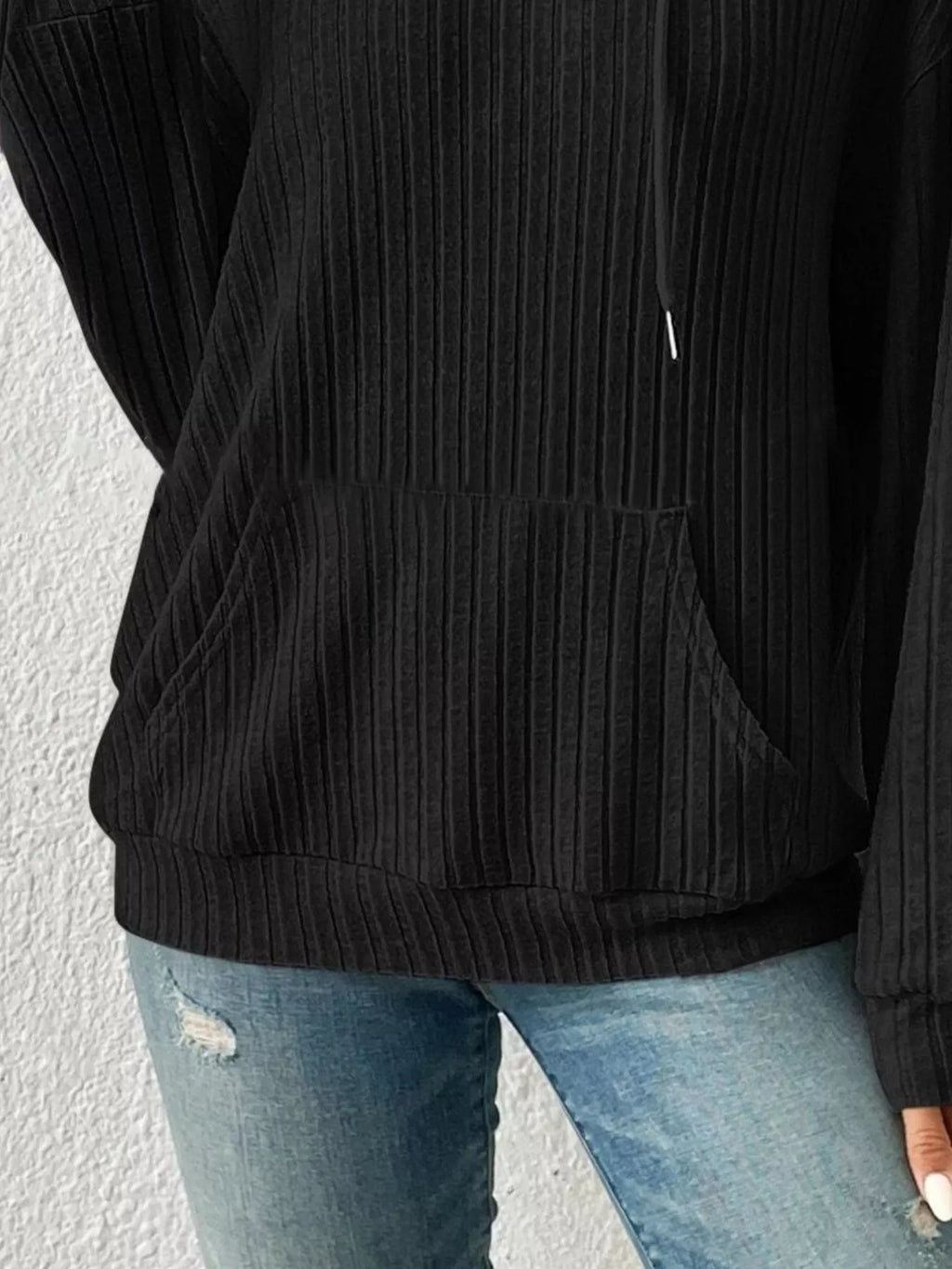 Ribbed Knit Long Sleeve Hoodie - Lilixa.store