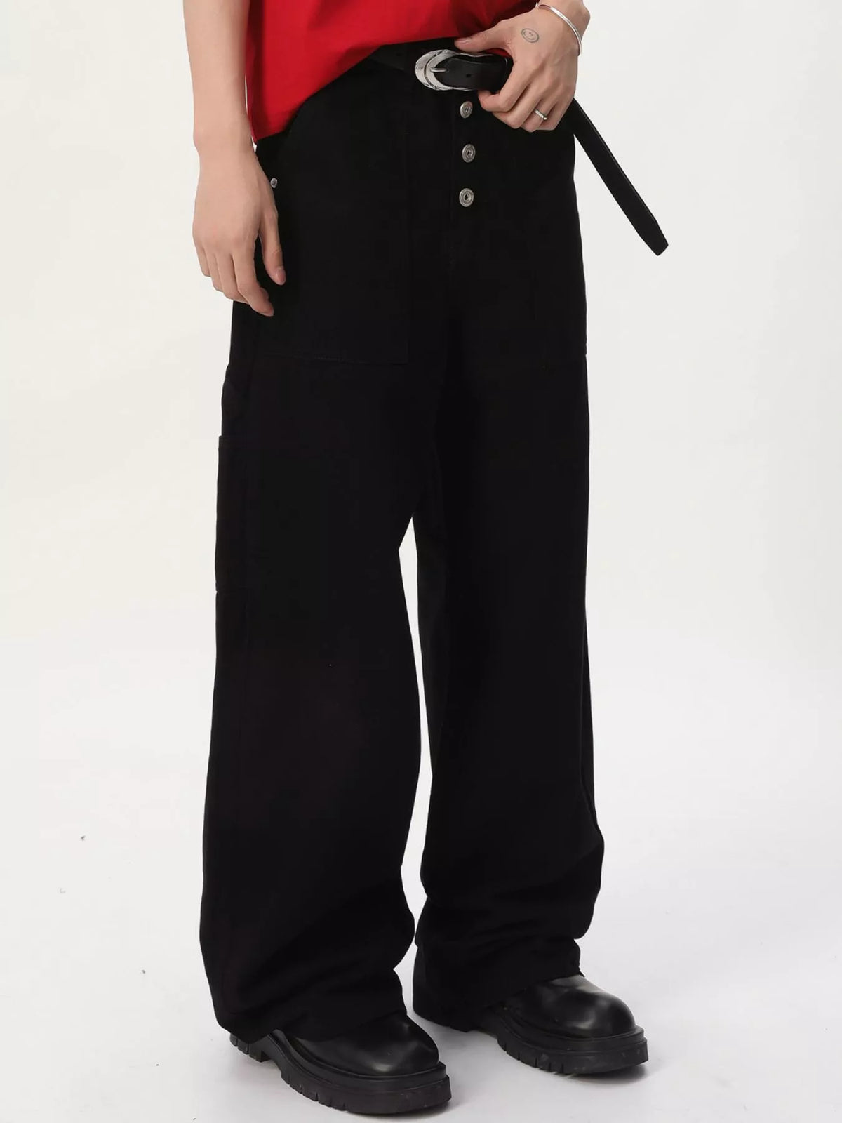 Men's Button Fly Wide Leg Cargo Pants, view 2