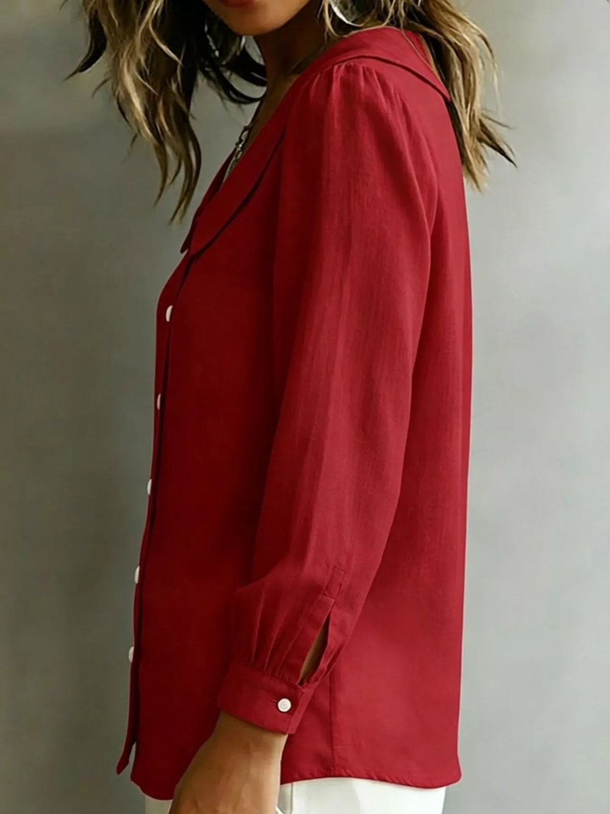 Full Size Peter Pan Collar Button-Down Shirt Plus Size - Lilixa.store