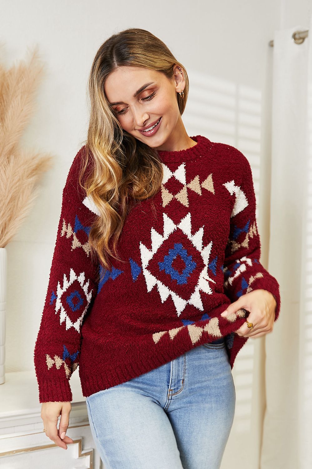 HEYSON Full Size Aztec Soft Fuzzy Sweater - Lilixa.store