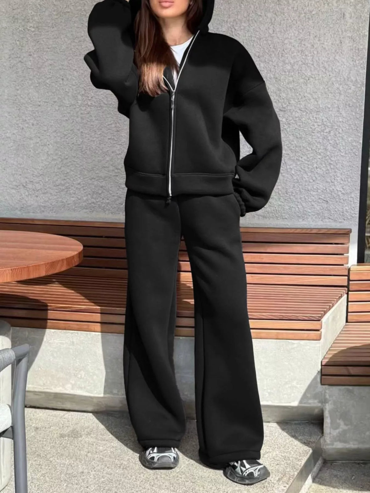 Zip-Up Hoodie and Wide-Leg Sweatpants Set