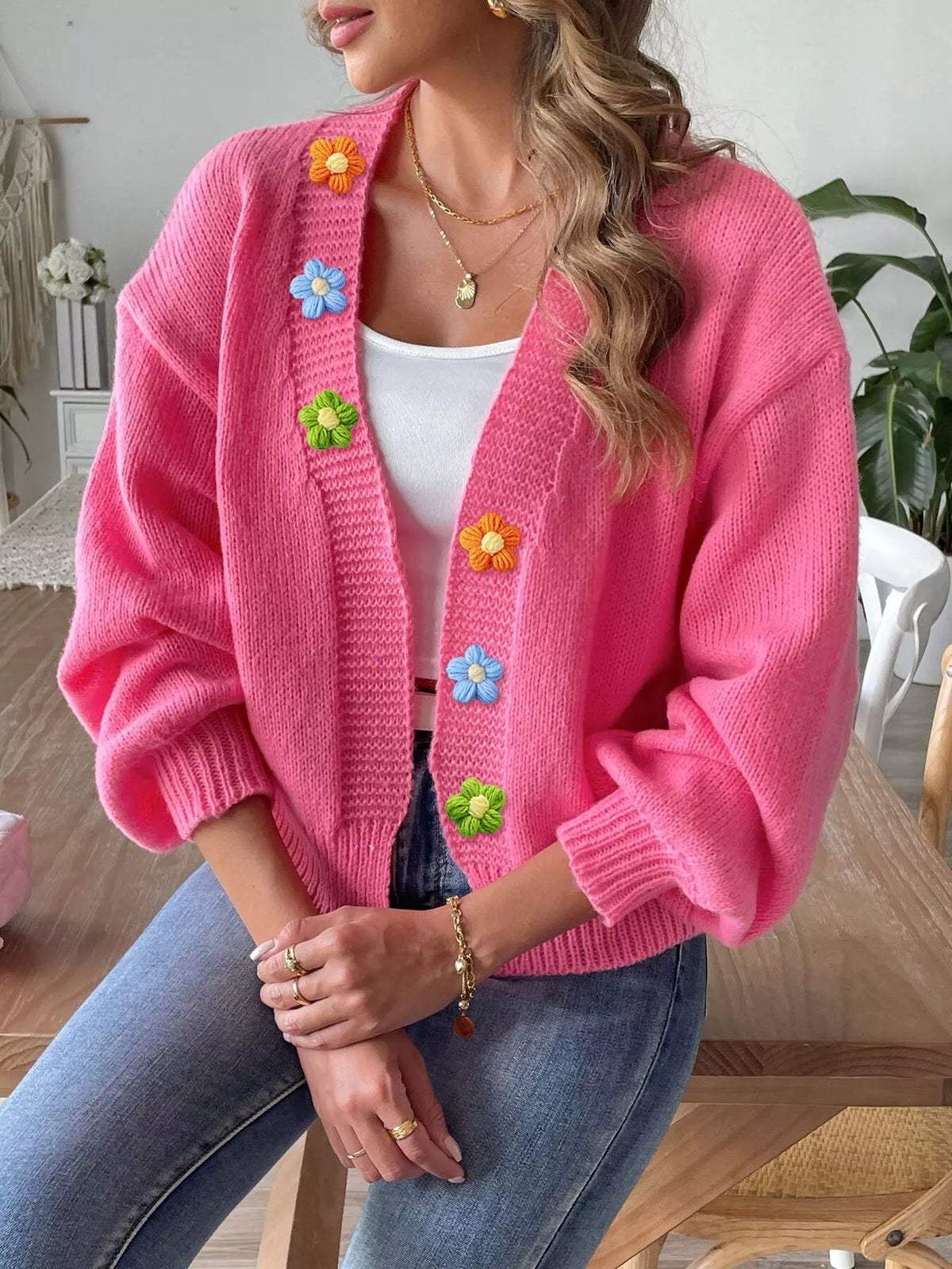 Flower Open Front Cardigan - Lilixa.store