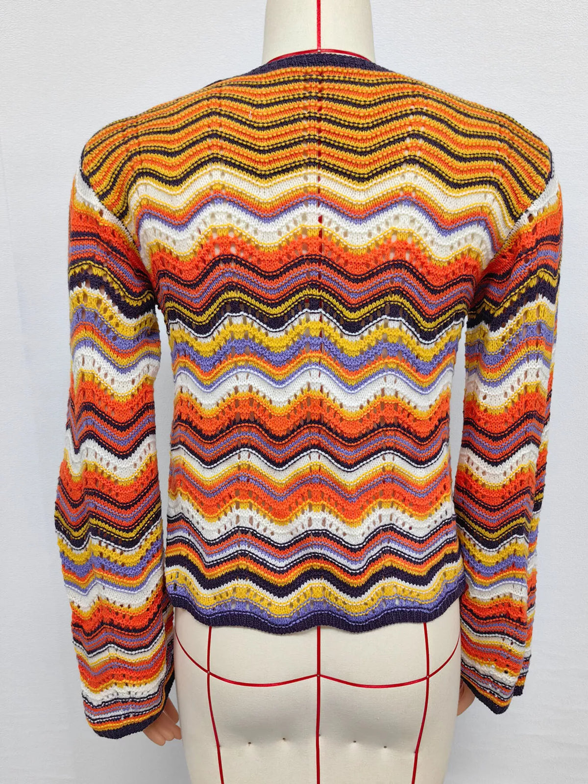 Vibrant Chevron Striped Tie-Front Knit Cardigan, view 6