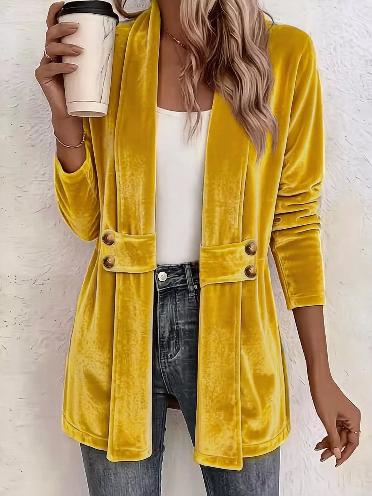 Full Size Velvet Open-Front Cardigan Plus Size - Lilixa.store