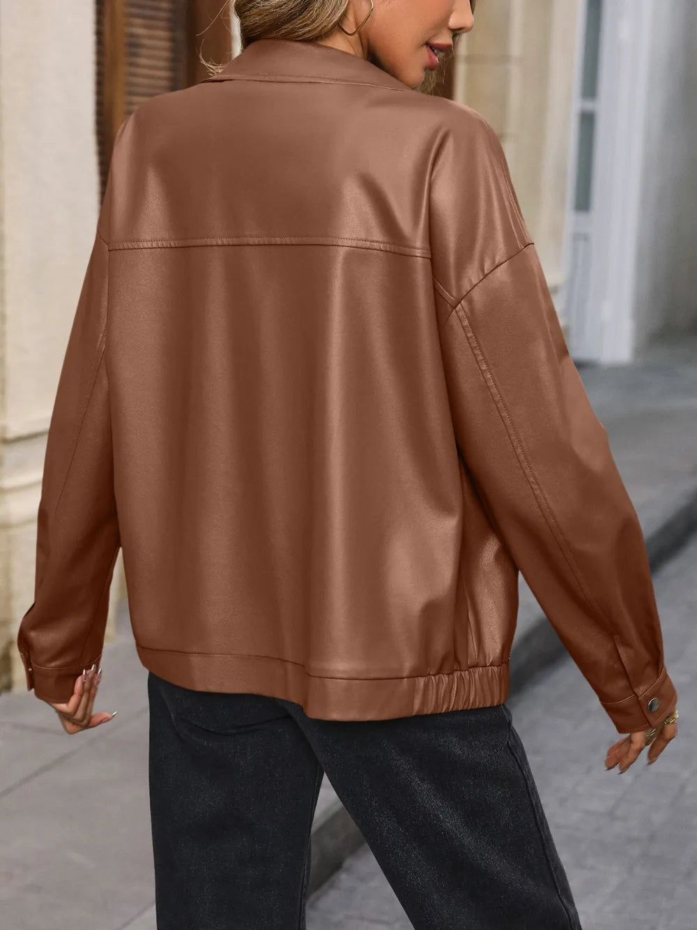 Ivy Lane Pocketed Zip Up Collared Neck Jacket, view 6