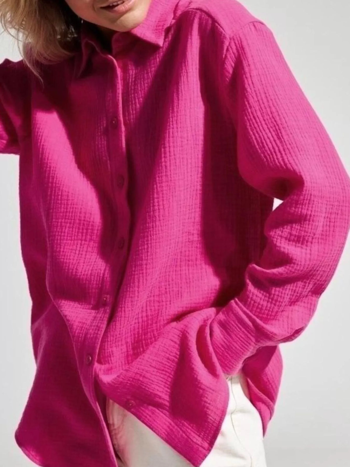 Textured Gauze Button-Down Shirt - Lilixa.store