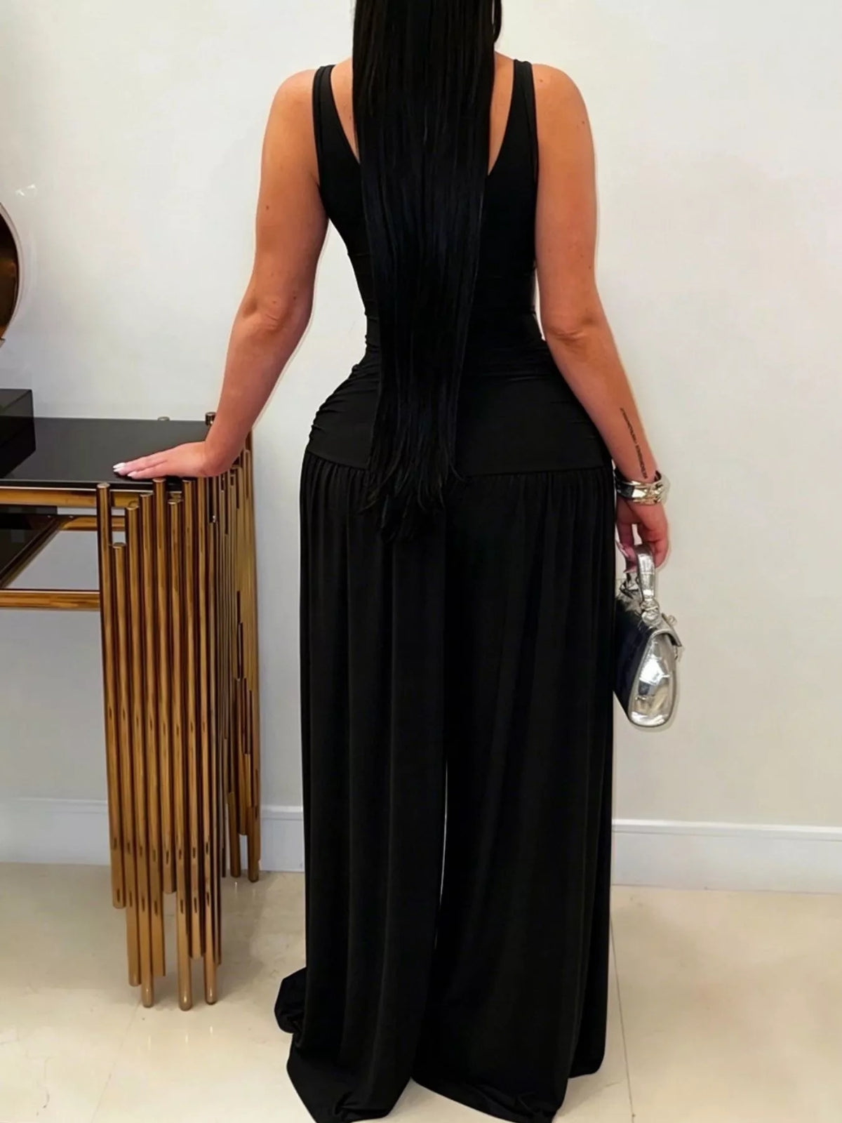 Cutout Detail Sleeveless Wide-Leg Jumpsuit, view 3