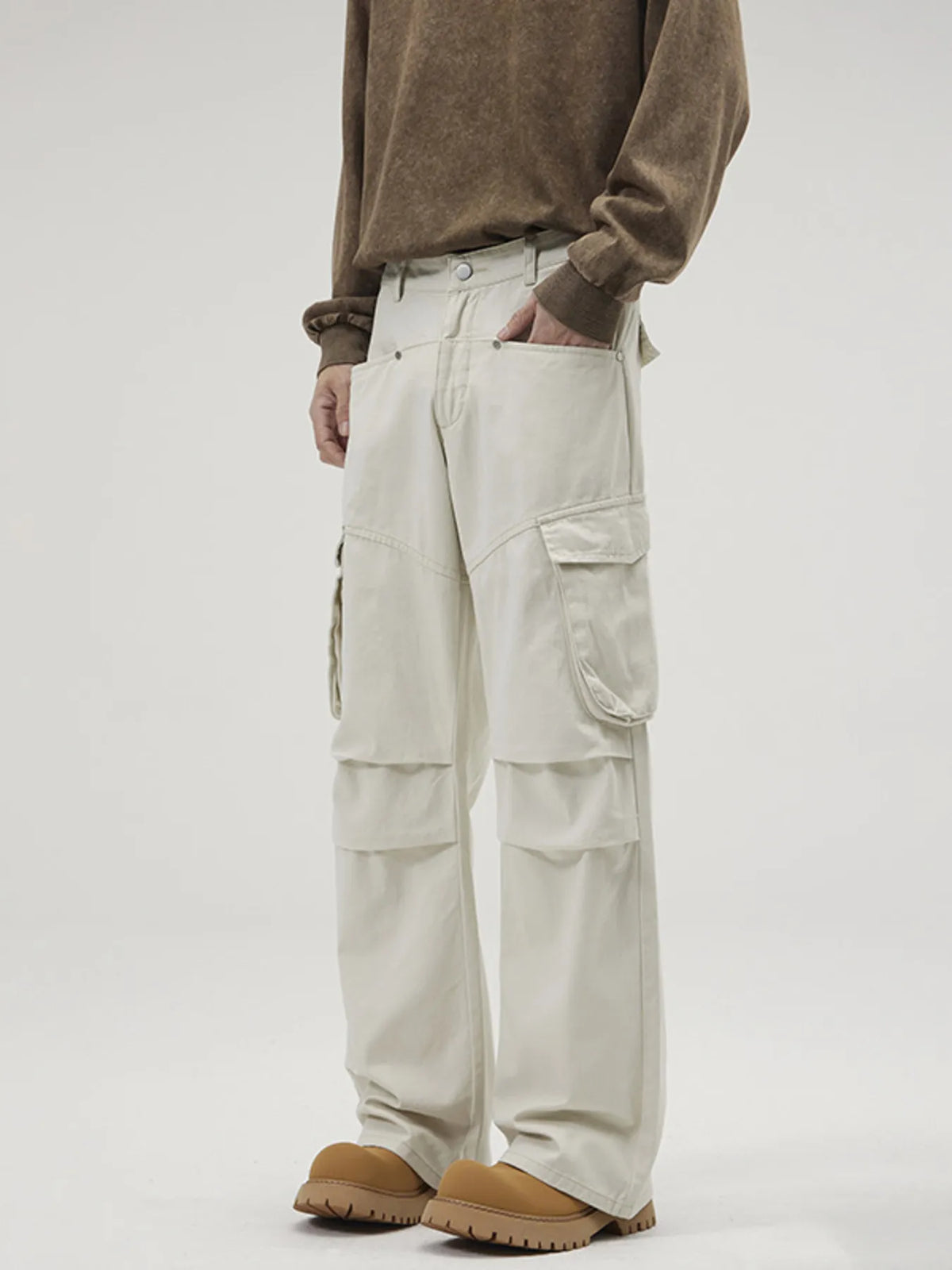 Men's Full Size Loose Fit Cargo Pants Plus Size in Apricot White, view 2