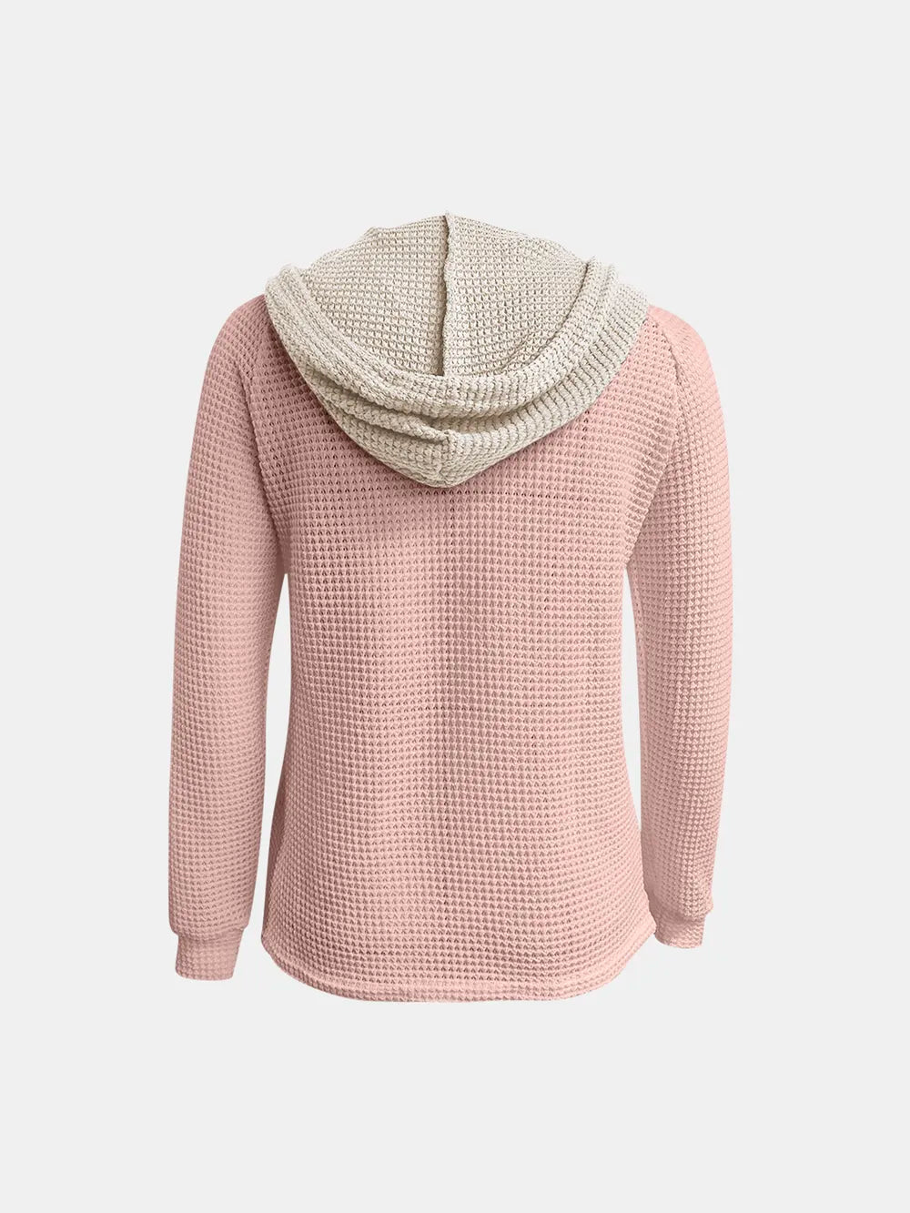 Full Size Waffle-Knit Contrast Long Sleeve Hoodie - Lilixa.store