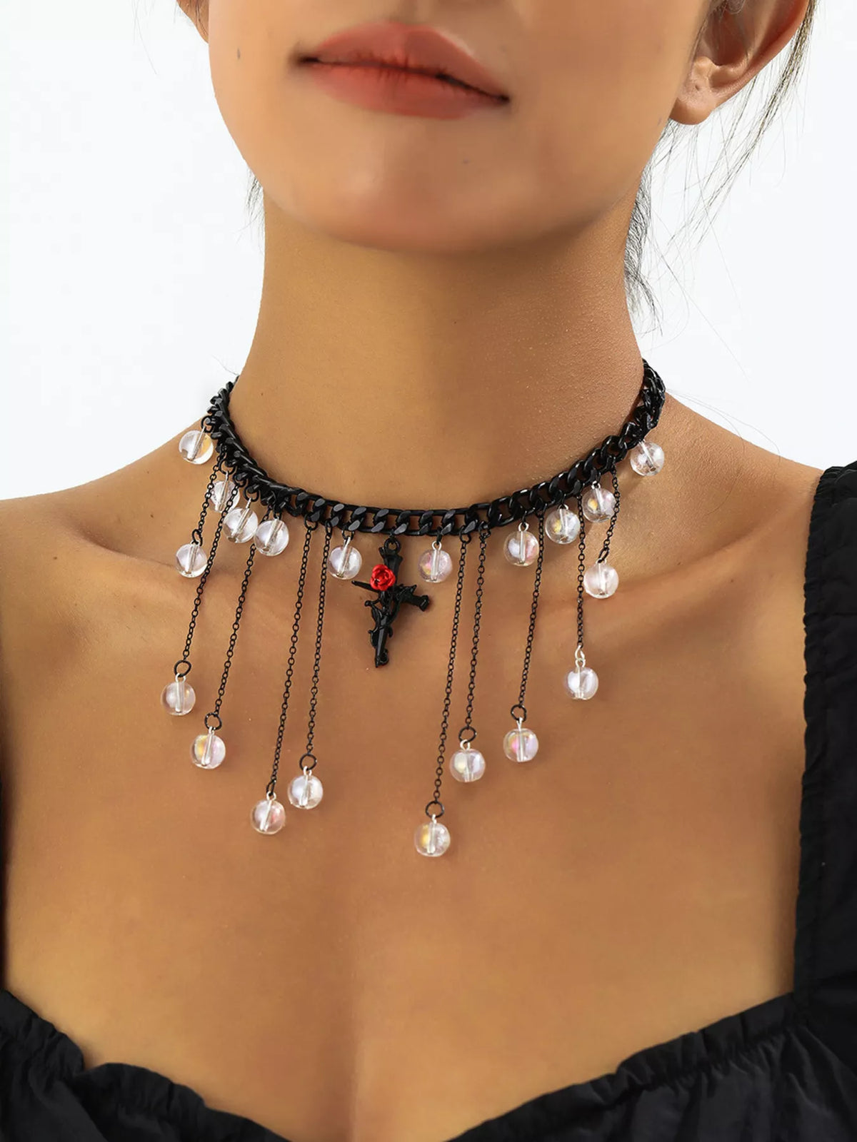 Gothic Rose Cross Dangle Necklace - Lilixa.store
