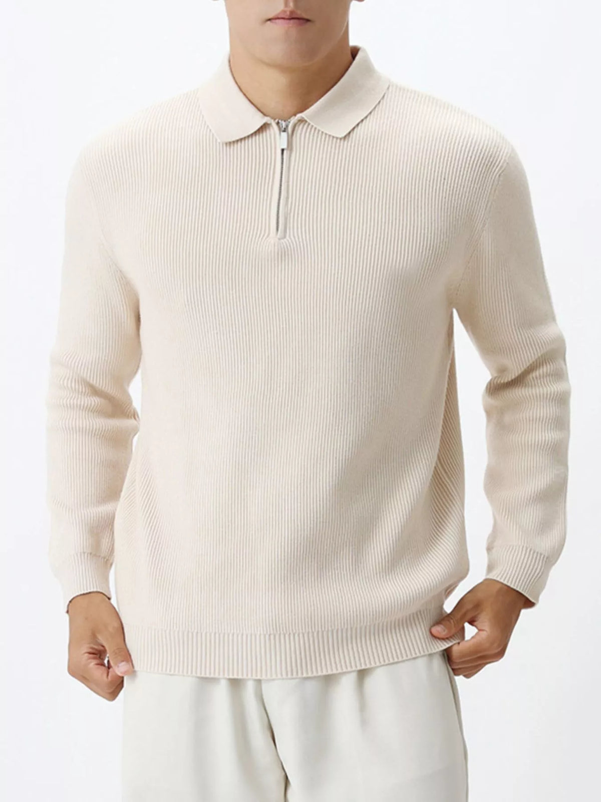 Men's Plus Size Ribbed Knit Quarter-Zip Sweater - Lilixa.store