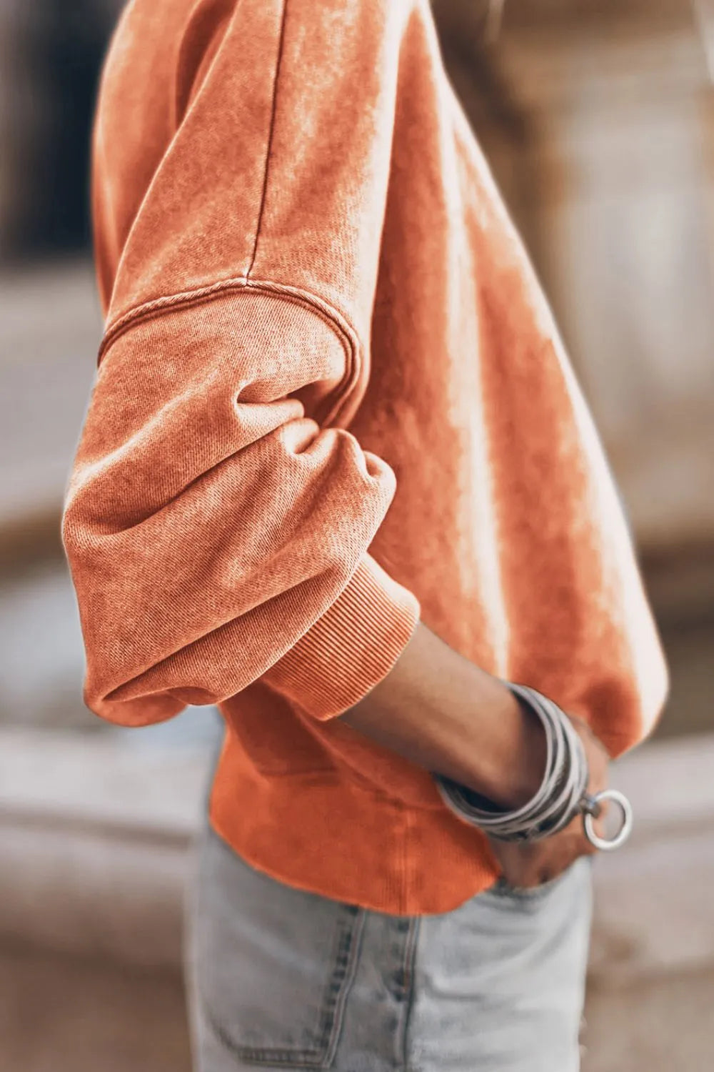 Mock Neck Dropped Shoulder Sweatshirt - Lilixa.store
