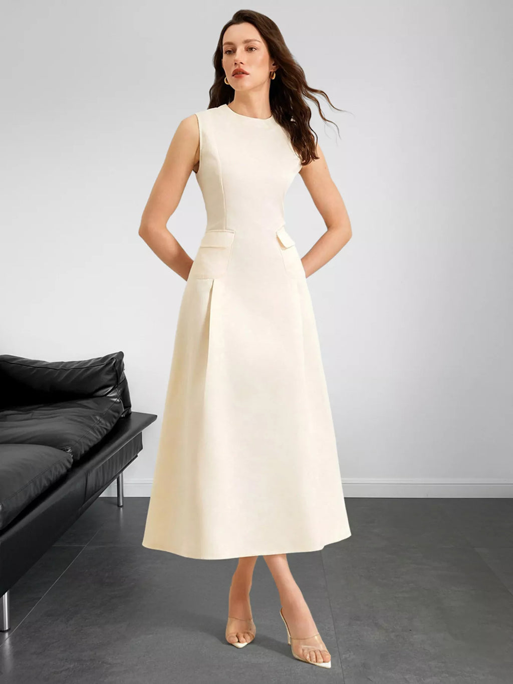 Sleeveless A-Line Midi Dress with Pockets - Lilixa.store