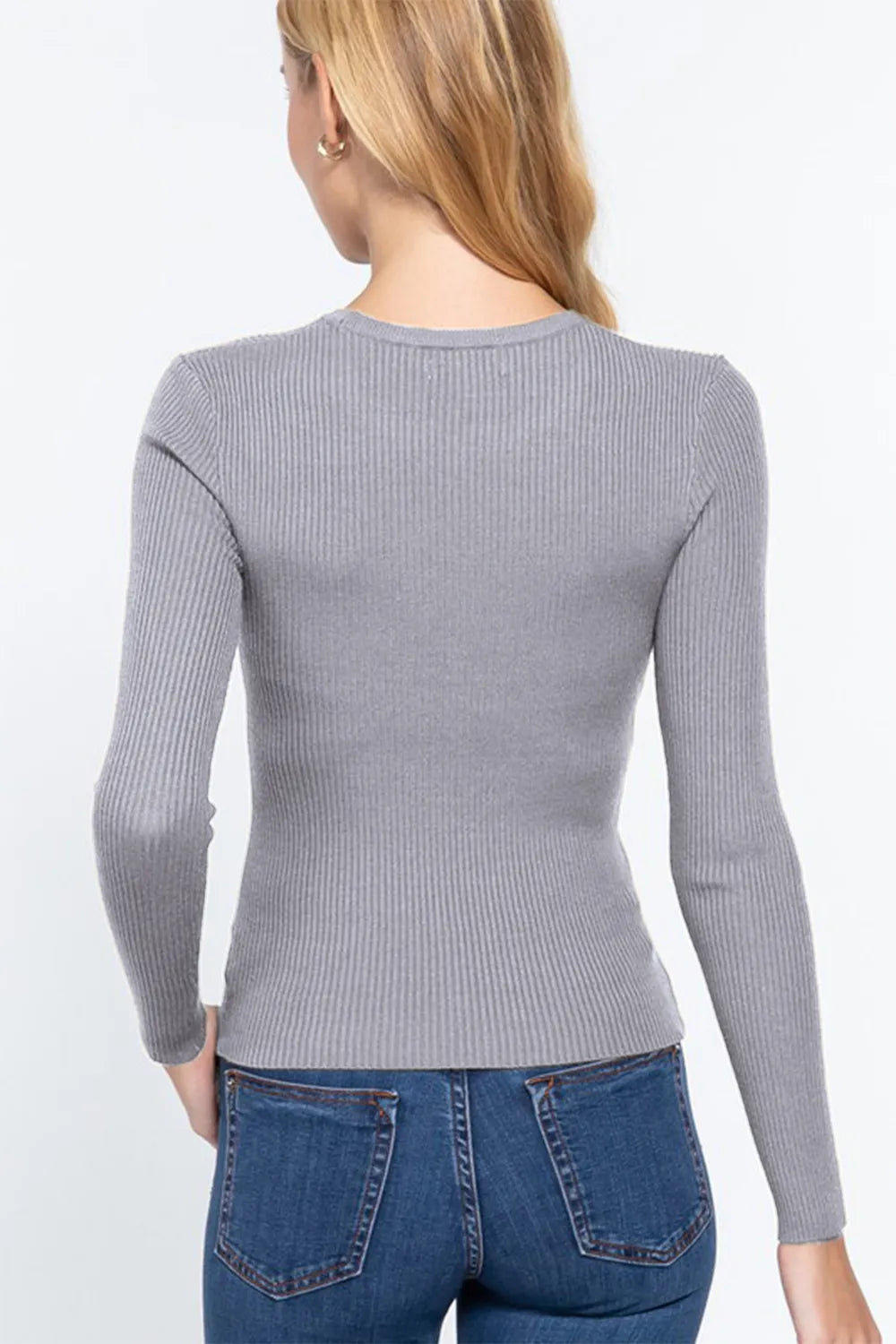 ACTIVE BASIC Full Size Ribbed Round Neck Long Sleeve Knit Top - Lilixa.store