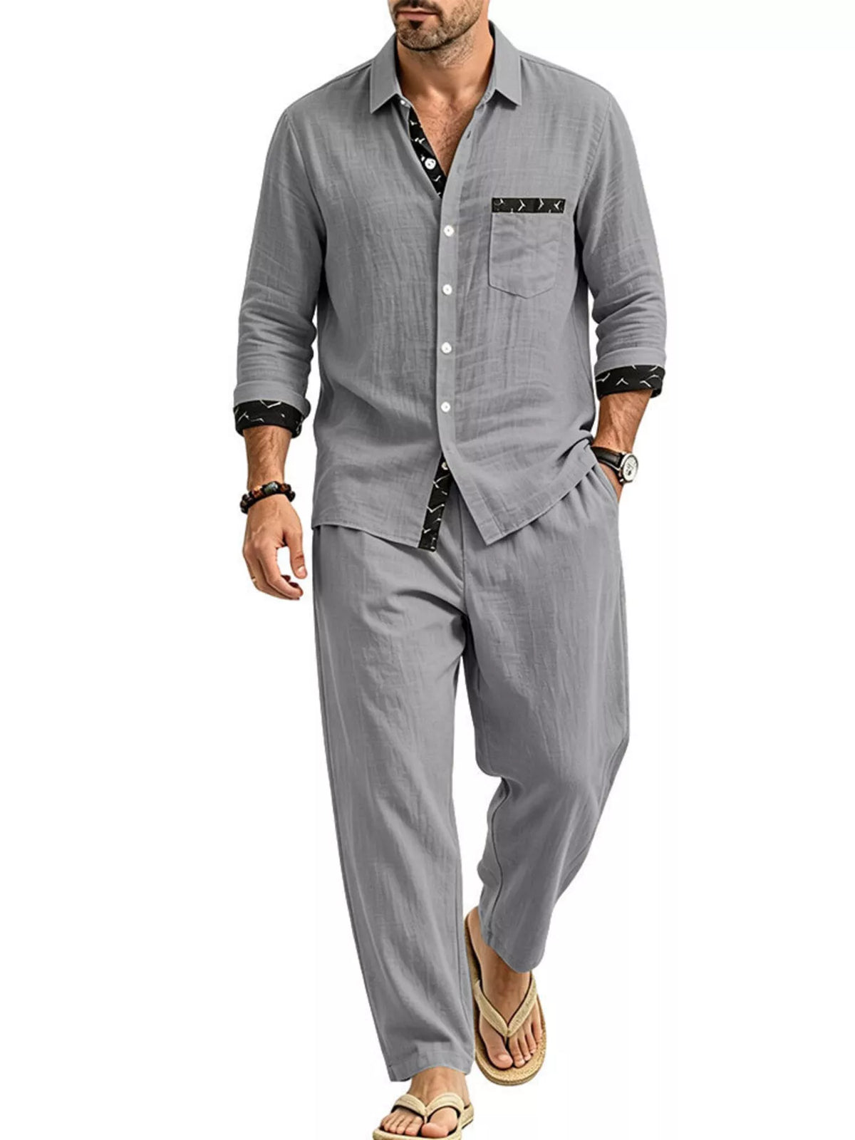 Men's Full Size Casual Button Up Shirt and Pants Two-Piece Set Plus Size - Lilixa.store