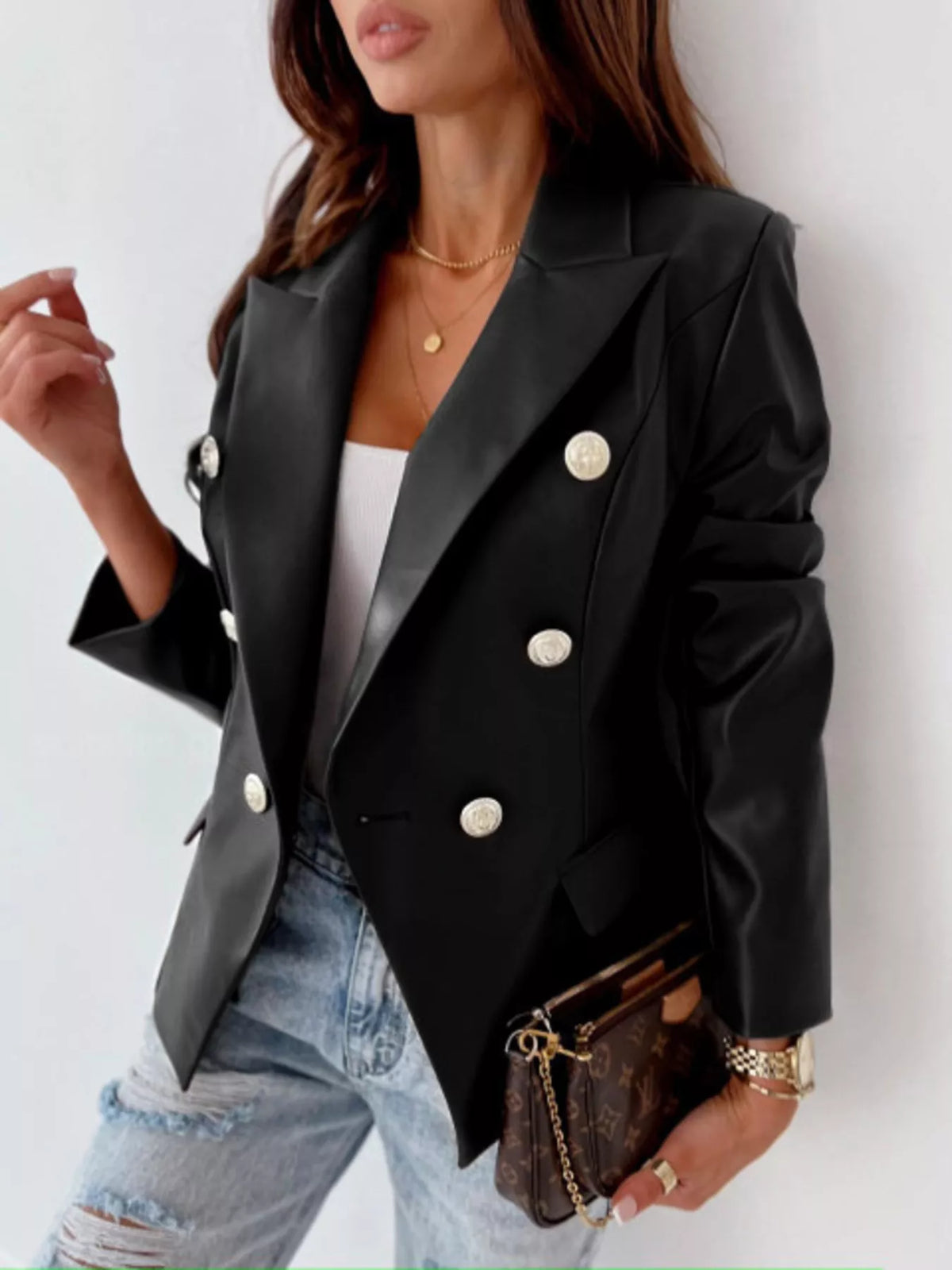 Lapel Collar Leather Blazer - Lilixa.store