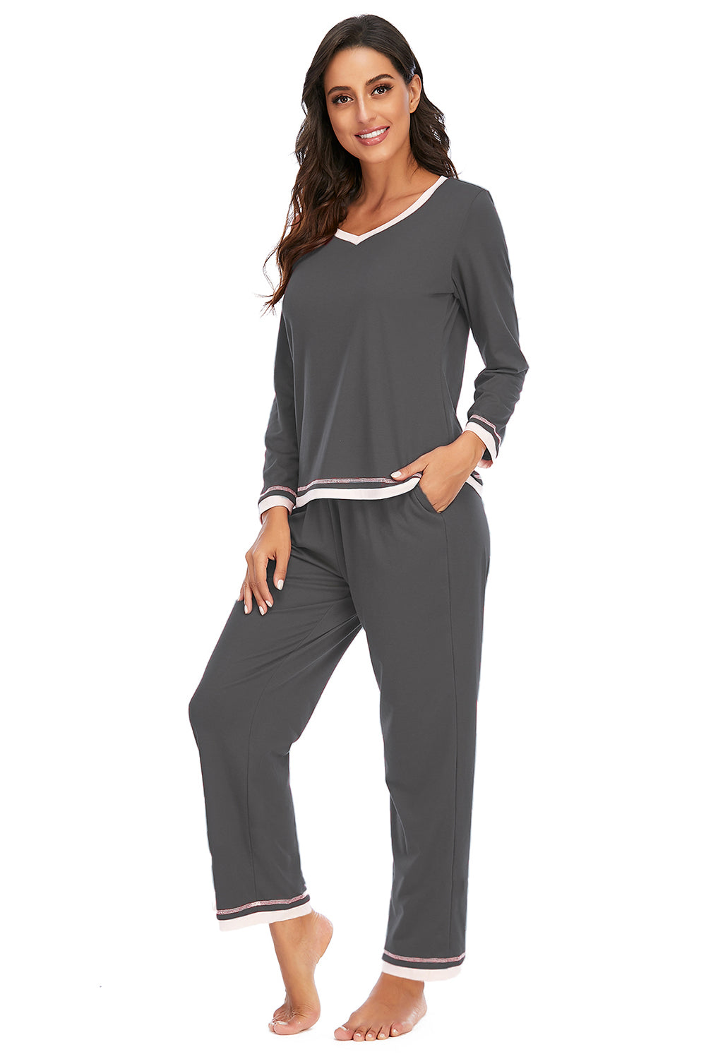 V-Neck Top and Pants Lounge Set - Lilixa.store