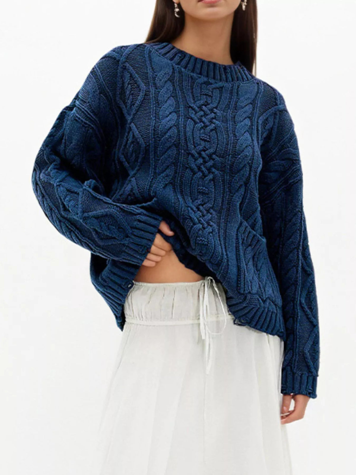 Cable-Knit Sweater with Front Pockets