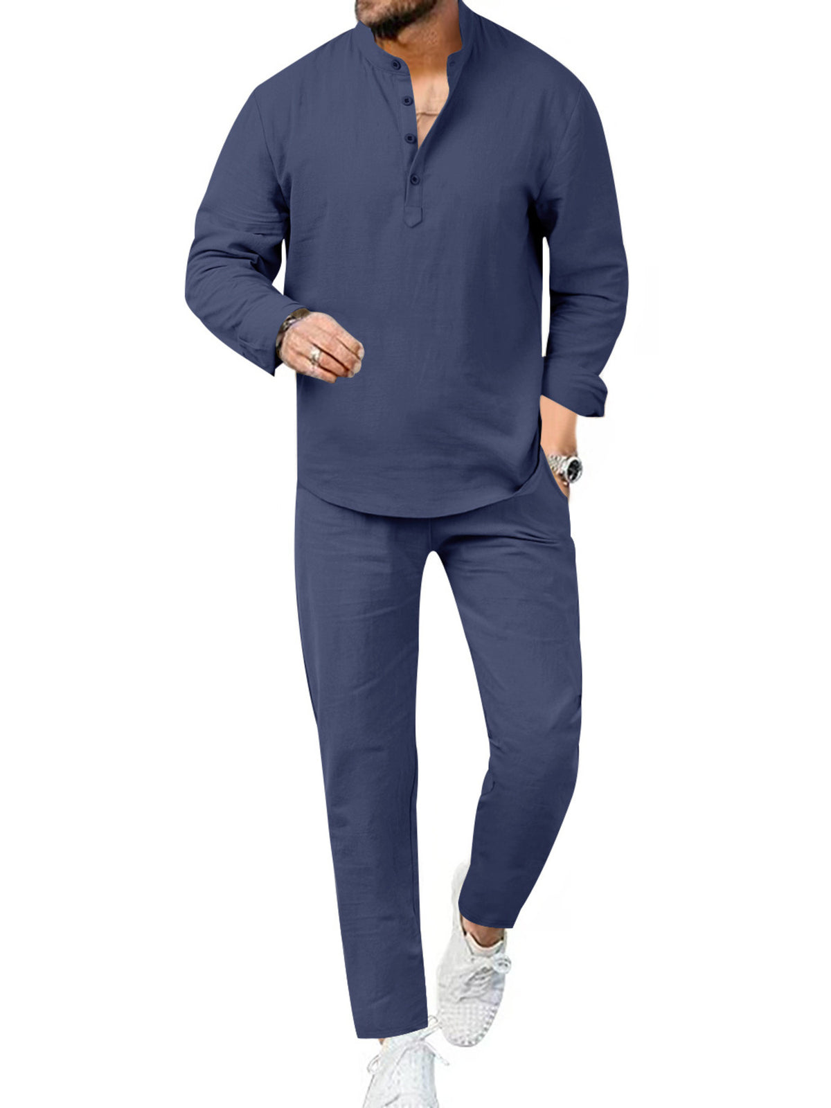 Men's Full Size Casual Long Sleeve Shirt and Pants Set Plus Size - Lilixa.store